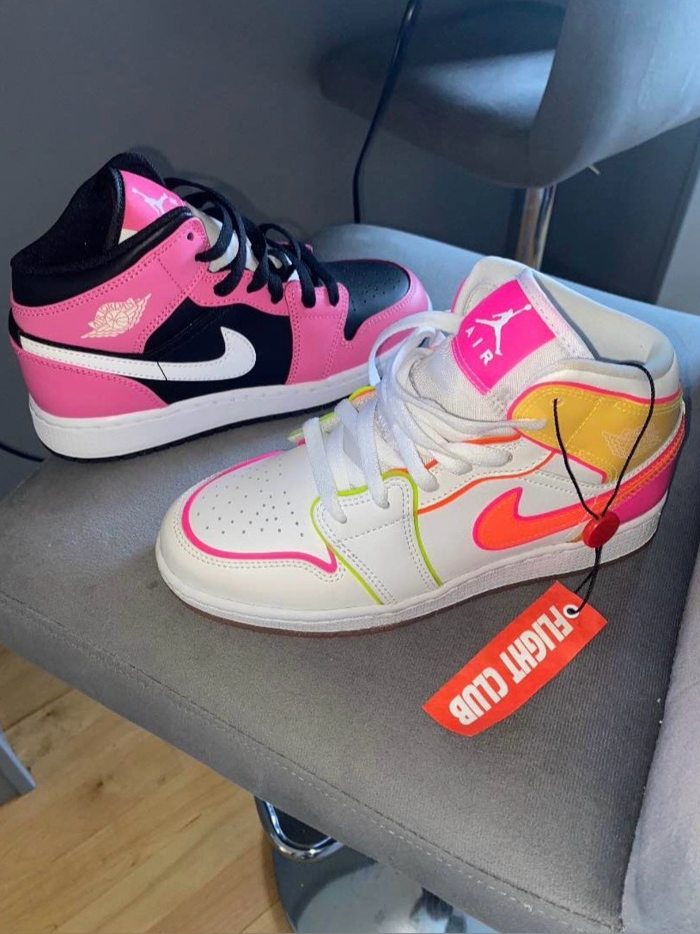 Jordan  1 Sneakers with Pink, Neon Orange & Yellow  colors youth 4y brand new